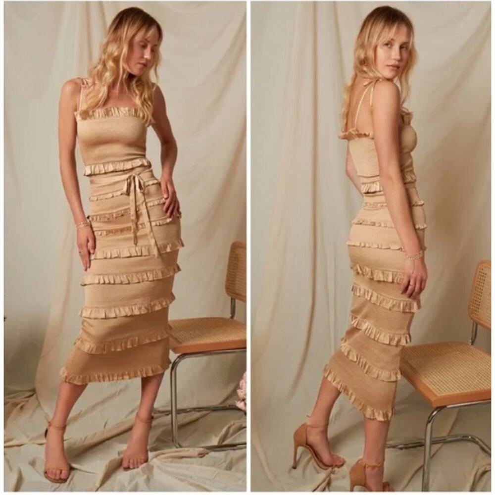 V. Chapman Lily Midi Bodycon Dress Warm Sand Womens Size 10